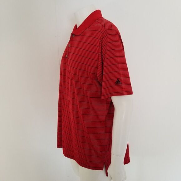 Adidas Red & Black Striped Climalite Short Sleeve Performance Golf Polo Sz Large - Picture 4 of 6